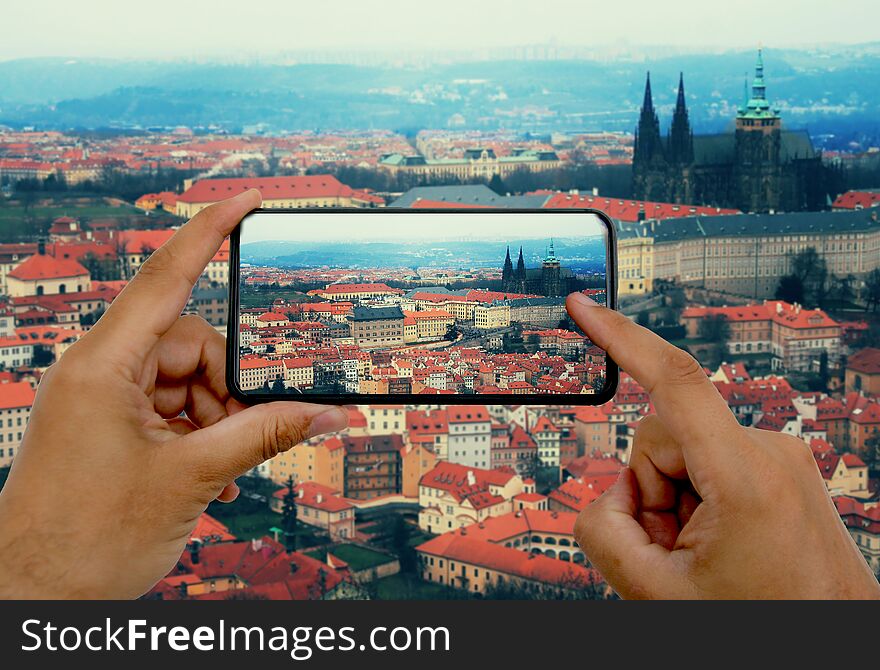 photo by phone. View of Prague Castle.