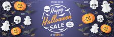 Happy Halloween Sale  Banner. Paper Cut Style. Vector Illusration Royalty Free Stock Photo