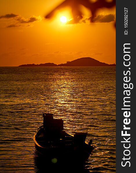 Sunset About Sea With Boat Thailand Phuket