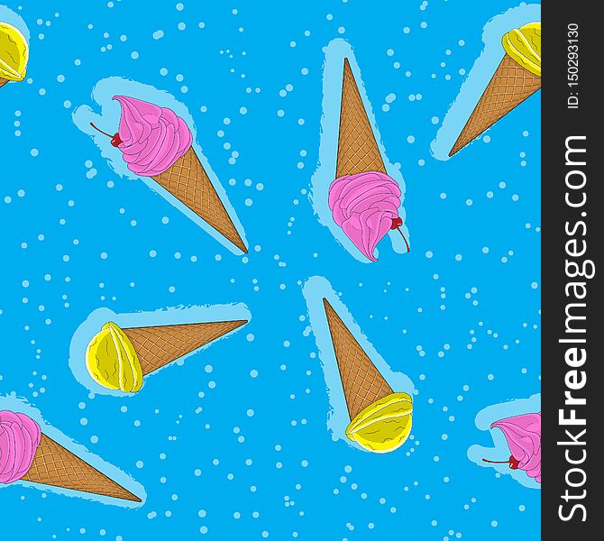 Abstract seamless pattern of vanilla ice cream and cones. vector illustration eps