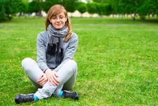 The Girl Sits On A Grass Royalty Free Stock Image The Girl Sits On A Grass Royalty Free Stock Image