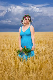 Woman In Wreath Of Flowers Stock Photo Woman In Wreath Of Flowers Stock Photo