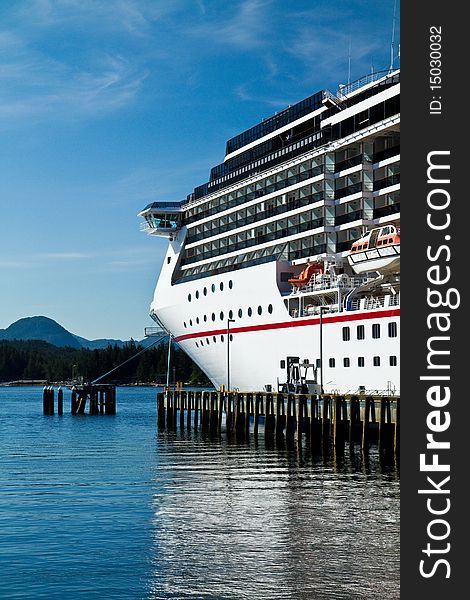 Cruise ship docked in an Alaskan port of call