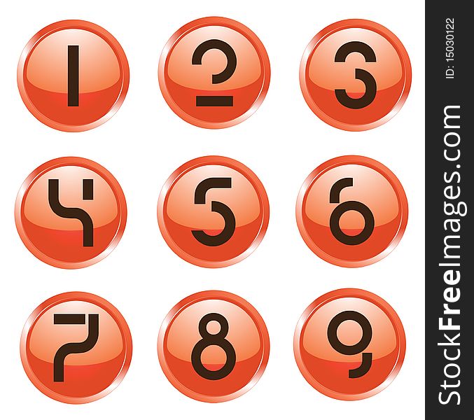 A set of shiny web buttons with numbers. A set of shiny web buttons with numbers