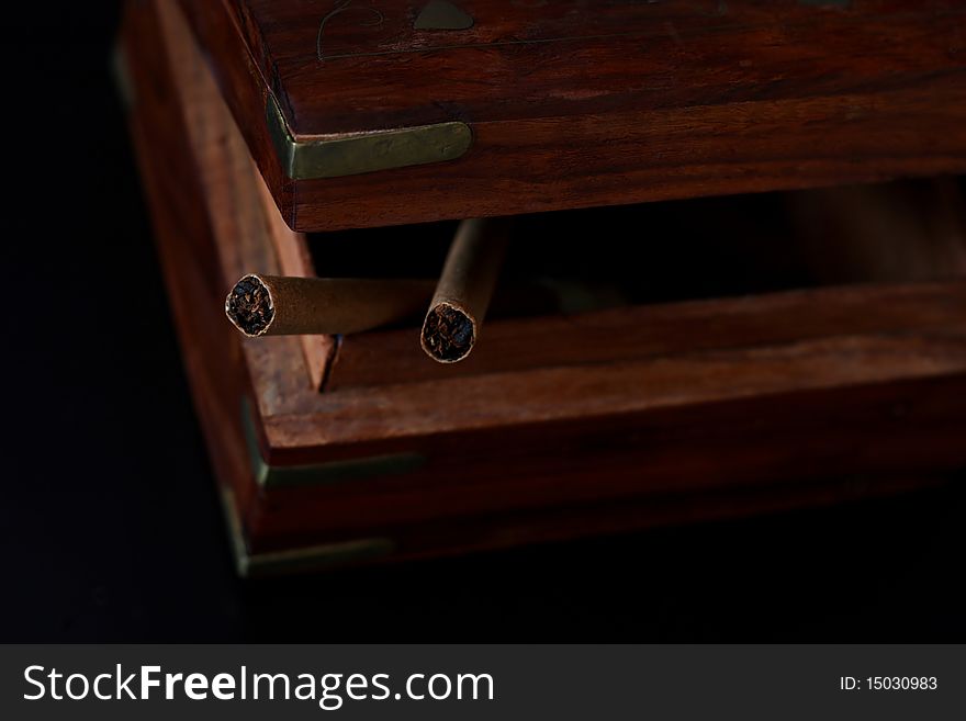 Casket with cigars ( small depth of field focus )