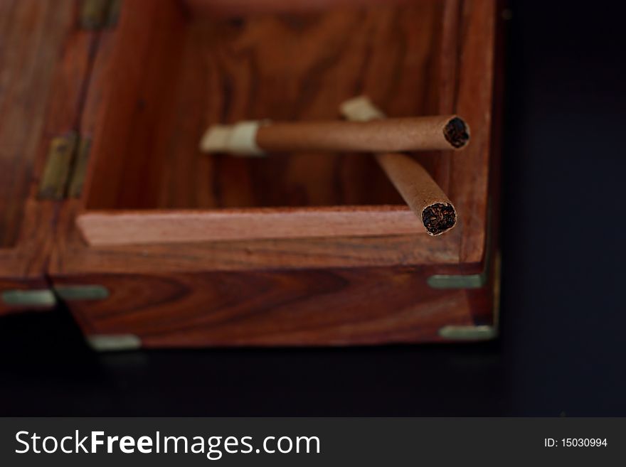 Casket with cigars ( small depth of field focus )
