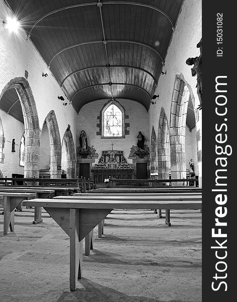 Gothic chapel interior in brittany - black and white. Gothic chapel interior in brittany - black and white