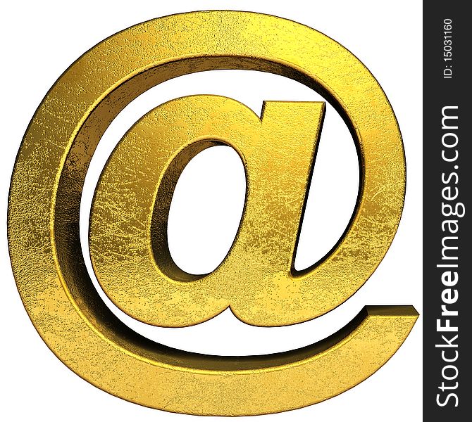 Golden email symbol isolated on white background