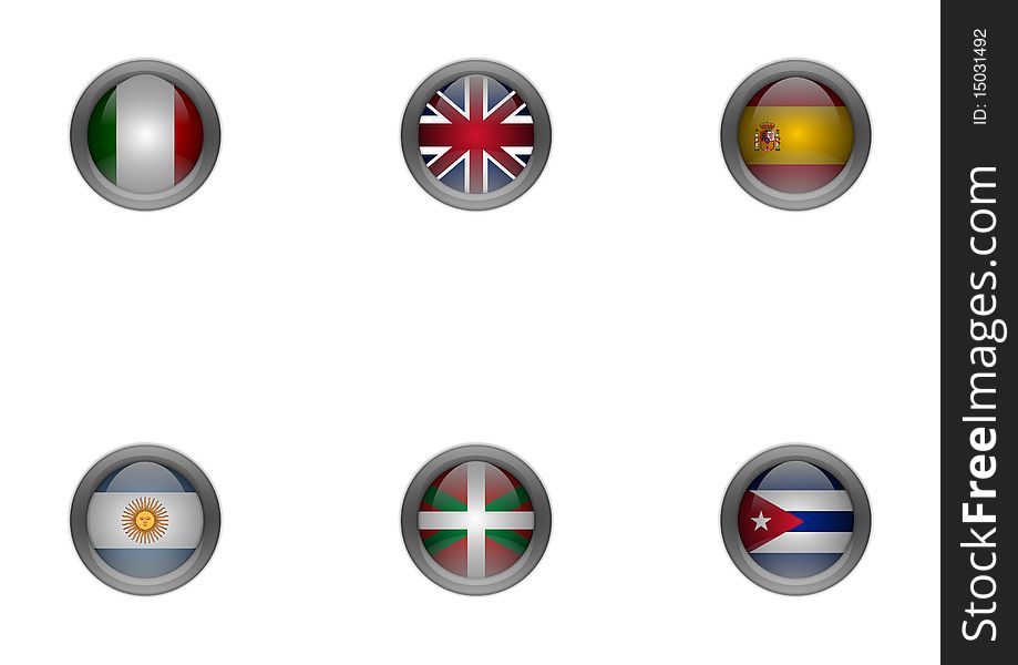 Some decorated buttons with the flags of Italy, Great Britain, Cuba, Countries Basque, Argentina. Some decorated buttons with the flags of Italy, Great Britain, Cuba, Countries Basque, Argentina.
