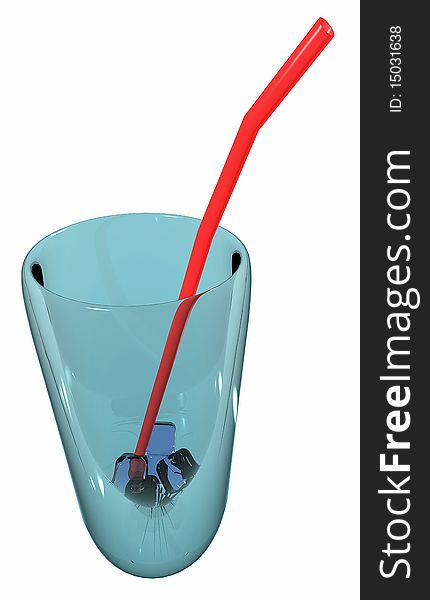 Blue glass with red straw  waiting for the drink