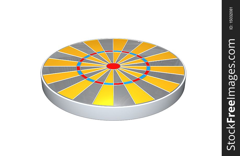 A dart board on white