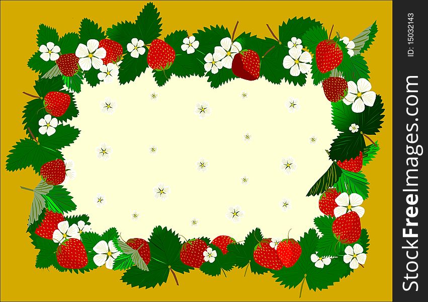 Yellow  background with  strawberries frame, vector illustration. Yellow  background with  strawberries frame, vector illustration