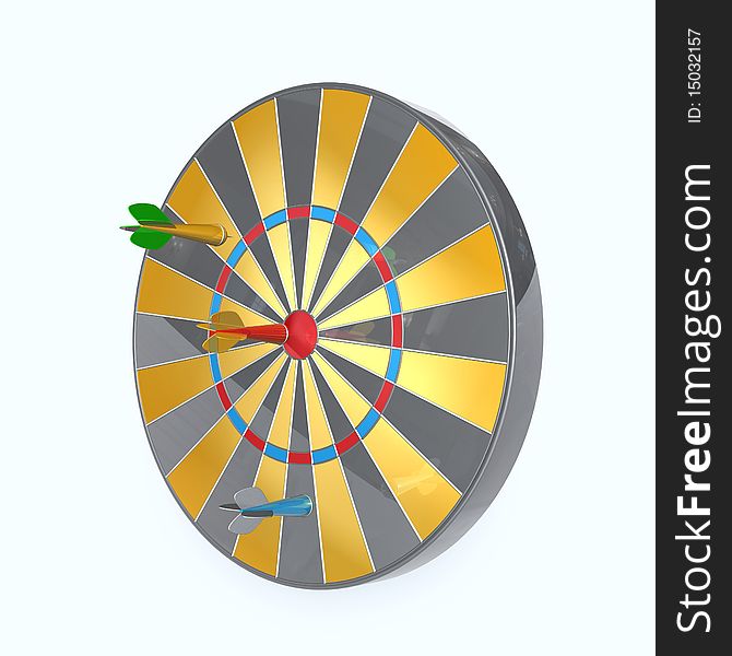 A dart board on white