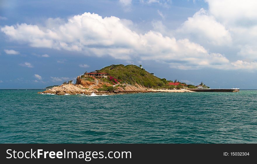 High cliffs on the tropical island. Exotic tropical landscape.