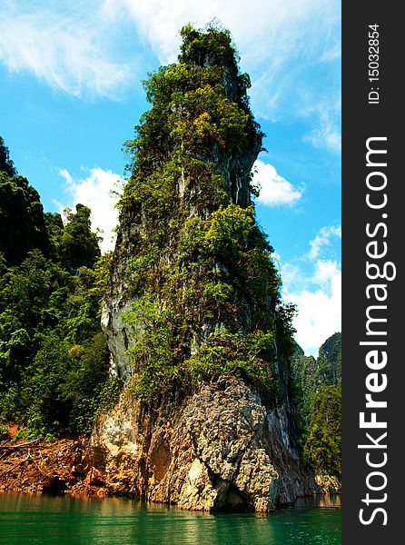 High cliffs on the tropical island. Exotic tropical landscape.