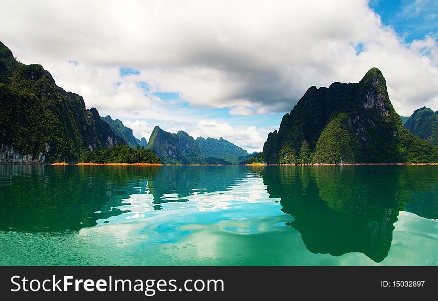 High cliffs on the tropical island. Exotic tropical landscape.