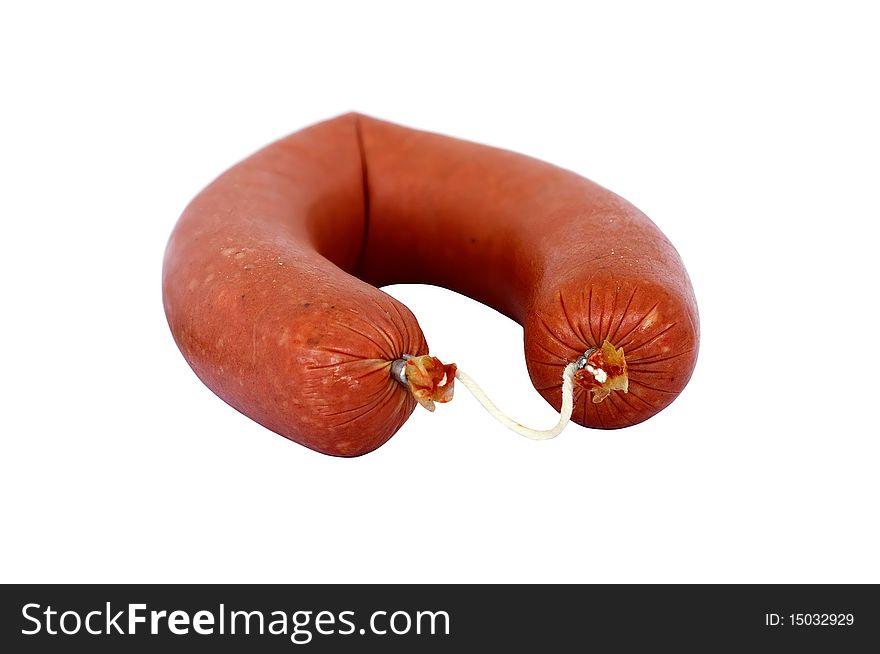 Sausage with red meat isolated on white background.