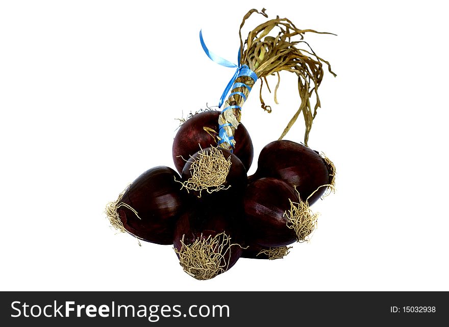 Red onions isolated on white background.