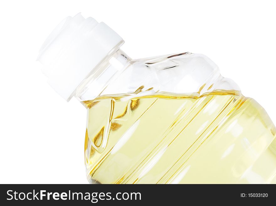 Bottle of the vegetable  oil on white background