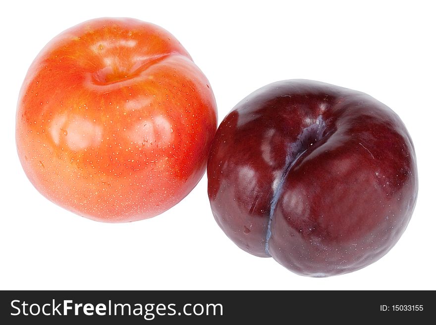 Two discharges red and violet on white background