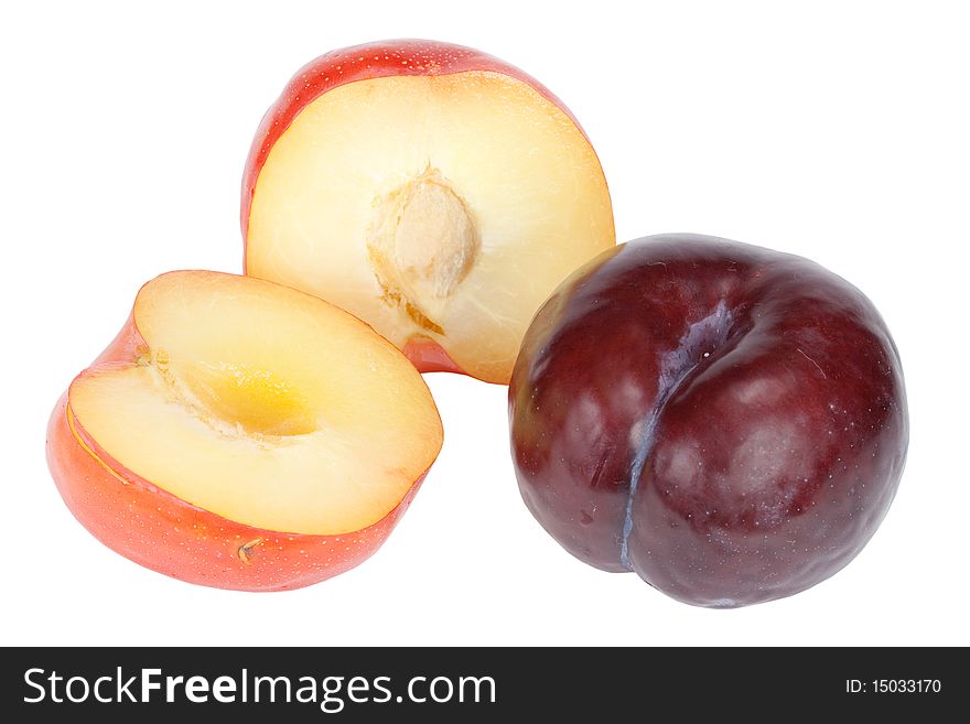 Plum aiming and cut on two parts not white background. Plum aiming and cut on two parts not white background