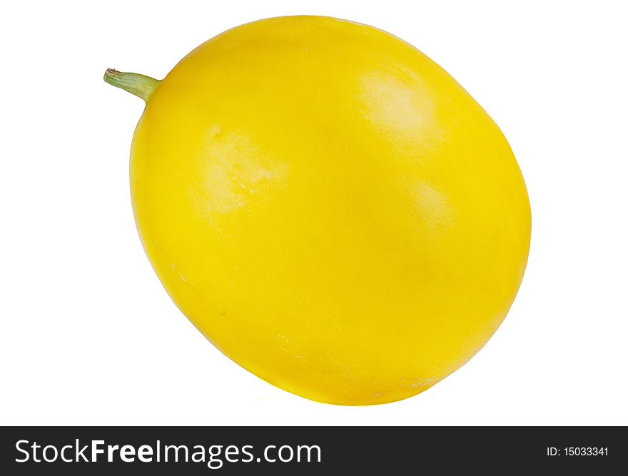 Aiming round ripe melon on white background