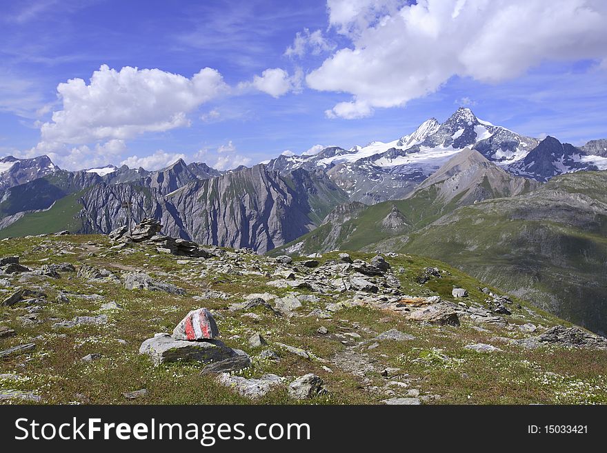 View to Grossglockner, peaks, rocks, glaciers