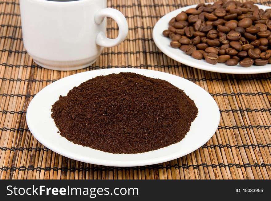 Roasted ground coffee on plate