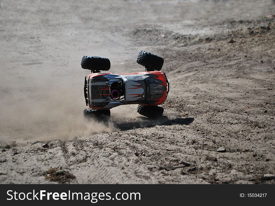 Racing model rotating on the sand