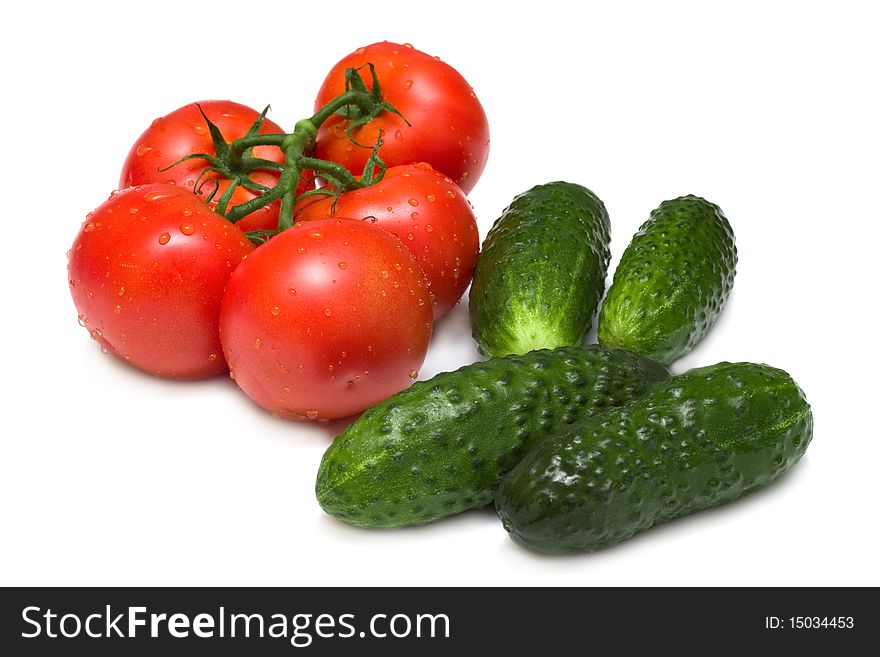 Ripe tomatoes and cucumbers