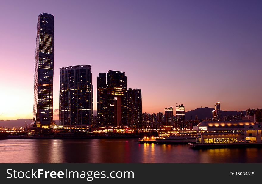 - view of Hong Kong at nightfall. - view of Hong Kong at nightfall