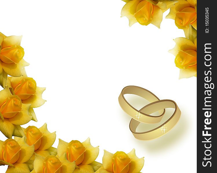 Yellow rose with gold rings. Yellow rose with gold rings