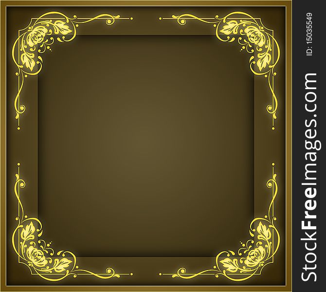 Brown background with yellow ornamental decorative frame