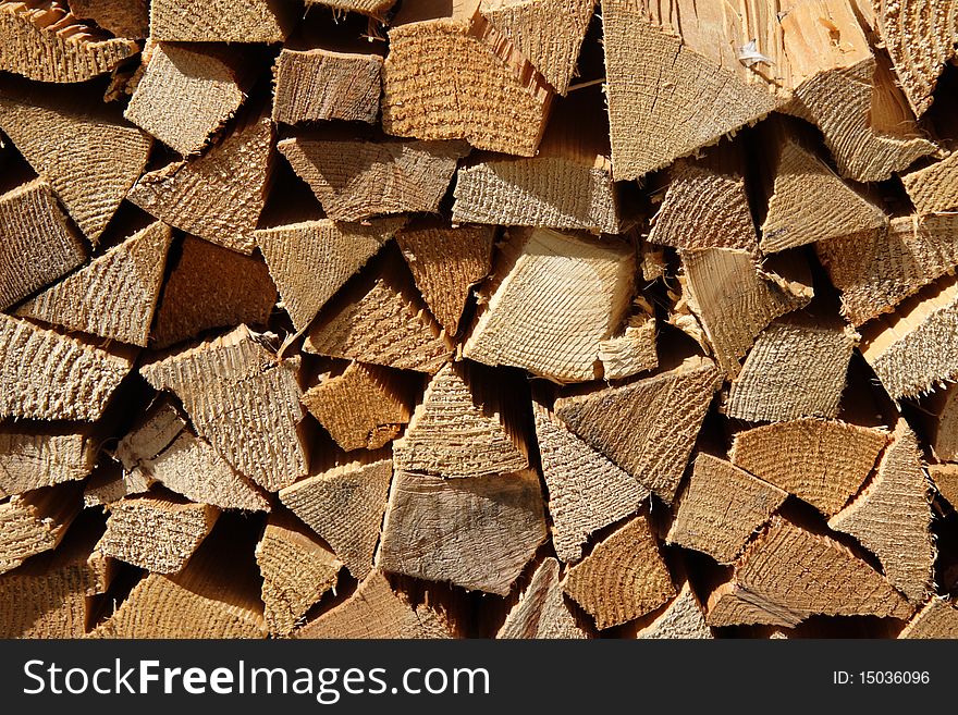 Close up view of stacked firewood