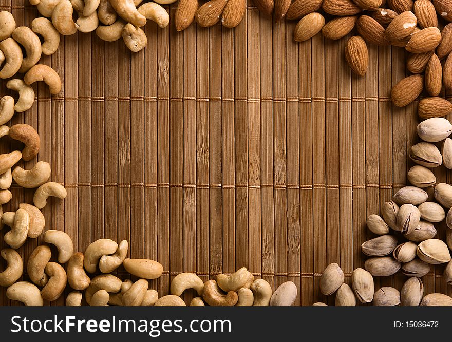 Background made of cashew, pistachio and almond. Background made of cashew, pistachio and almond