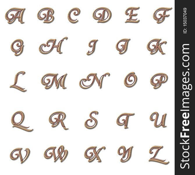 Brown and copper capital letters. Brown and copper capital letters.