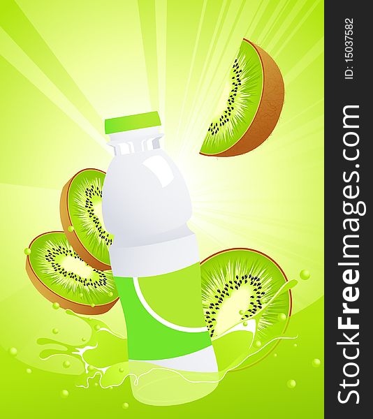 Kiwi juice bottle,  illustration, AI file included