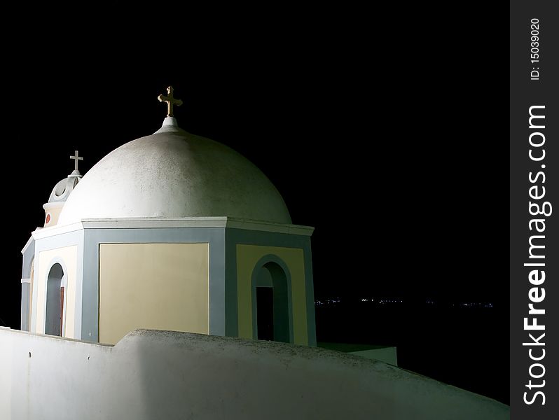 A church side at night in Santorini. A church side at night in Santorini
