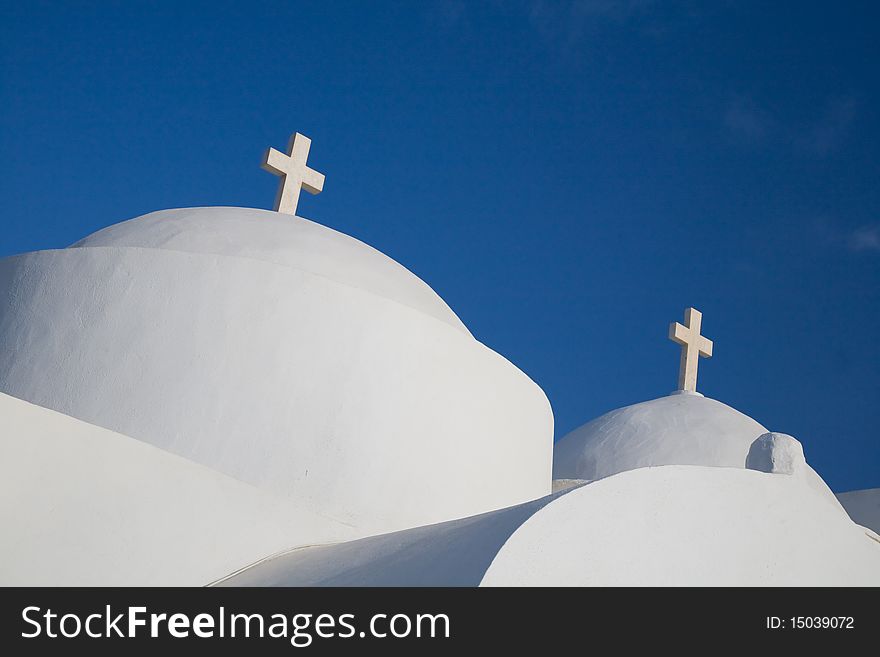 White greek church with blue sky. White greek church with blue sky