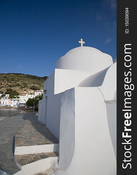 White greek church with blue sky. White greek church with blue sky