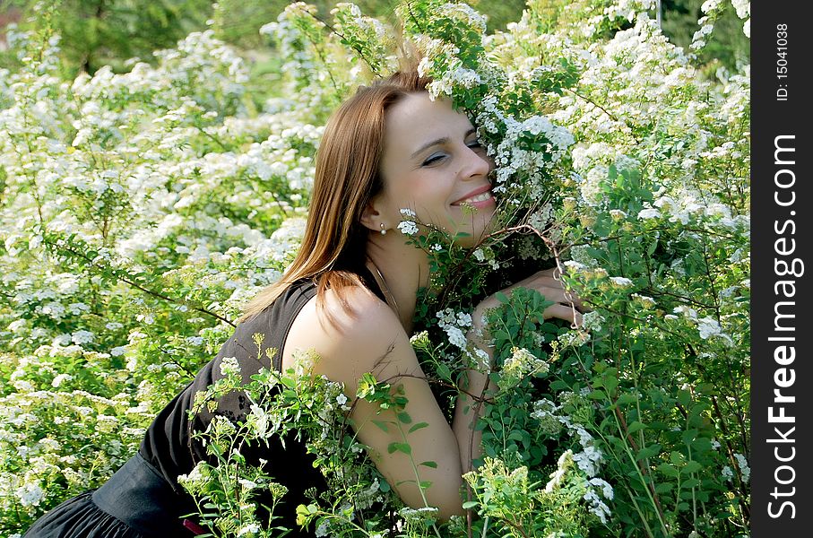 A beautiful girl in the flowers