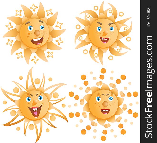 The positive sun smiles. Vector illustration.