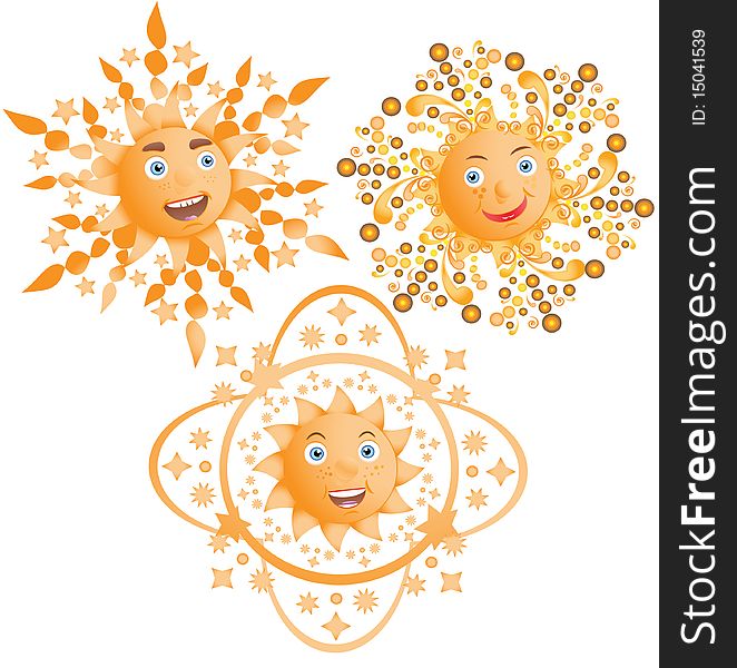 The positive sun smiles. Vector illustration.