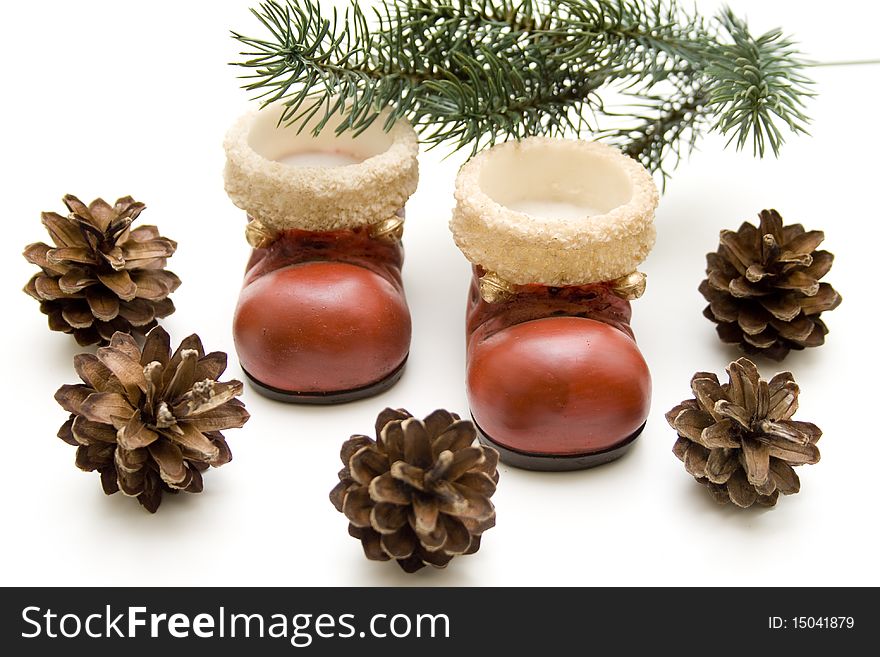 Santa Claus shoes with fir cones