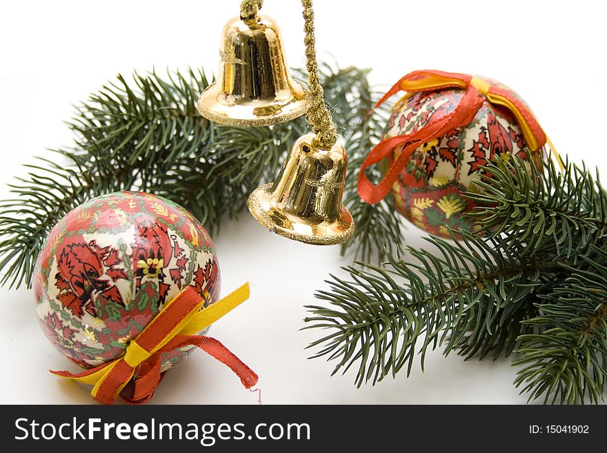 Christian tree jewelry and fir branches. Christian tree jewelry and fir branches