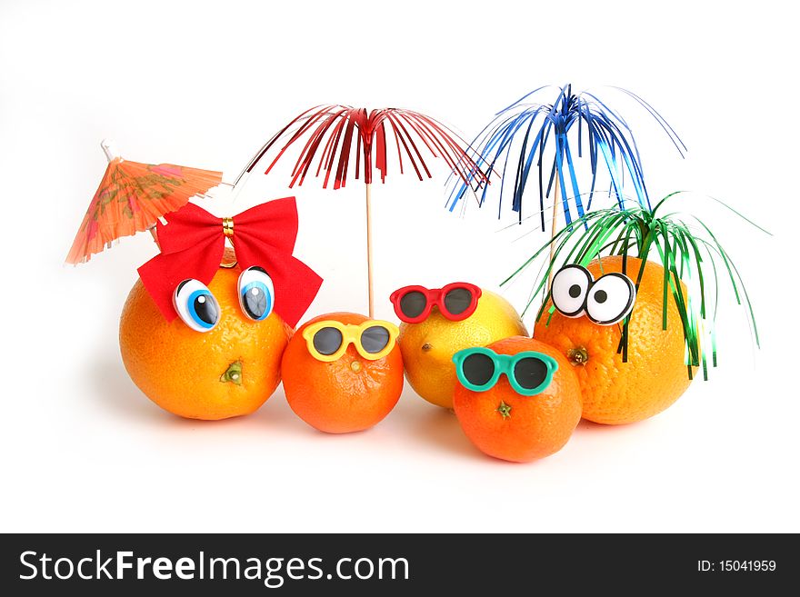 Funny oranges, lemon and mandarins