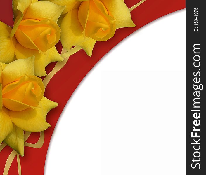 Red background with yellow roses