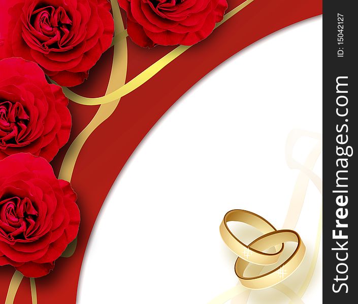 Background with red roses and rings