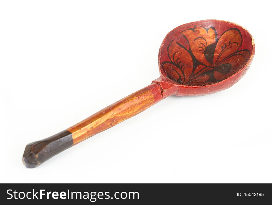 Russian wooden spoon on white background