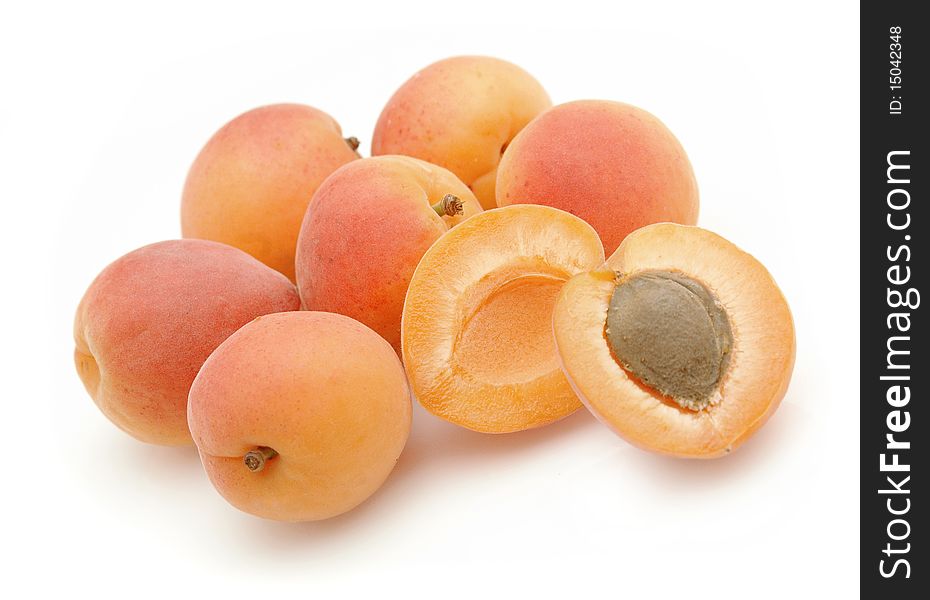 Heap ripe apricot on white background